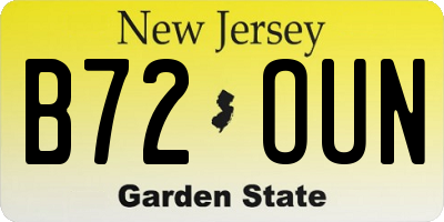 NJ license plate B72OUN