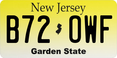 NJ license plate B72OWF