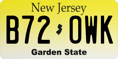 NJ license plate B72OWK