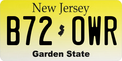 NJ license plate B72OWR