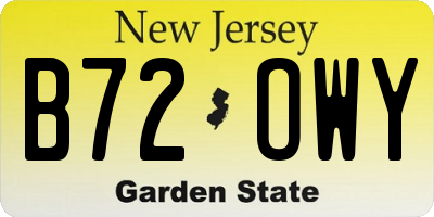 NJ license plate B72OWY
