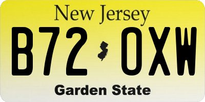 NJ license plate B72OXW