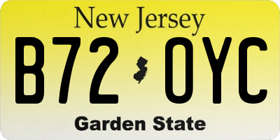 NJ license plate B72OYC