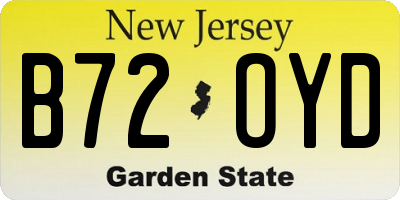 NJ license plate B72OYD