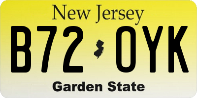 NJ license plate B72OYK