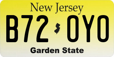 NJ license plate B72OYO