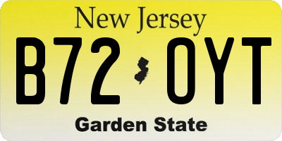 NJ license plate B72OYT