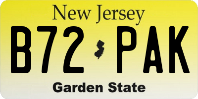 NJ license plate B72PAK