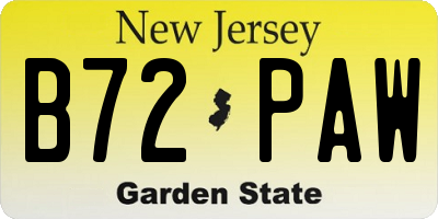 NJ license plate B72PAW