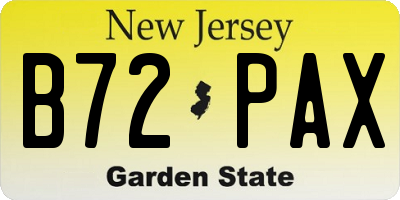 NJ license plate B72PAX