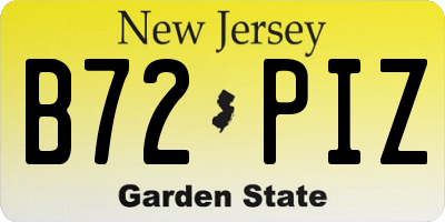 NJ license plate B72PIZ
