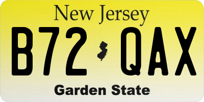 NJ license plate B72QAX