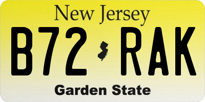 NJ license plate B72RAK