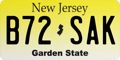 NJ license plate B72SAK