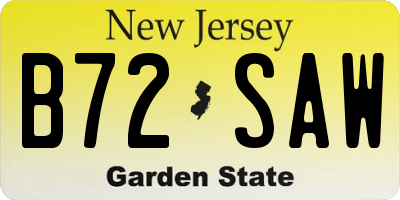 NJ license plate B72SAW