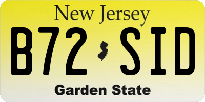 NJ license plate B72SID