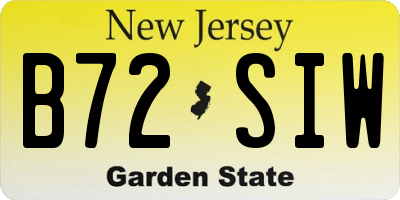 NJ license plate B72SIW