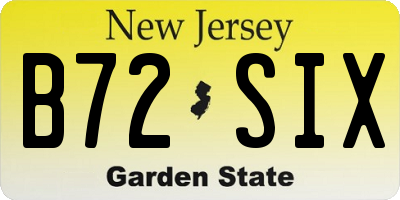 NJ license plate B72SIX