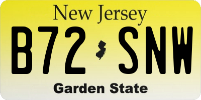 NJ license plate B72SNW