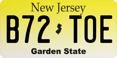 NJ license plate B72TOE