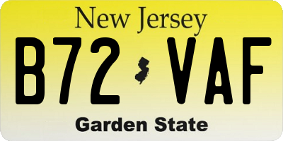 NJ license plate B72VAF