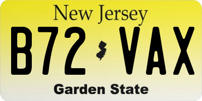 NJ license plate B72VAX