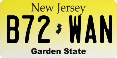 NJ license plate B72WAN