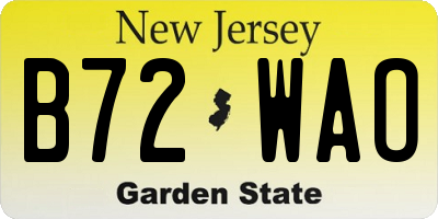 NJ license plate B72WAO
