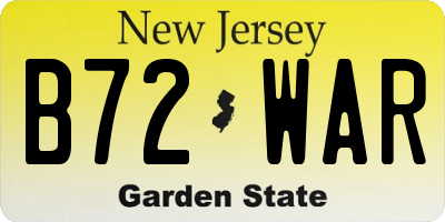 NJ license plate B72WAR
