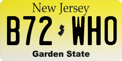 NJ license plate B72WHO