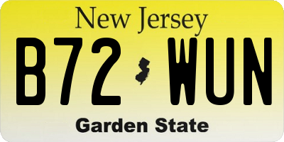 NJ license plate B72WUN
