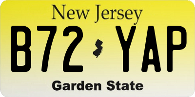 NJ license plate B72YAP