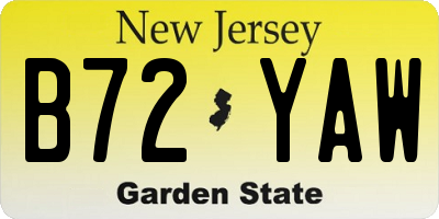 NJ license plate B72YAW