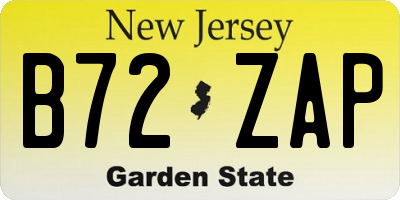NJ license plate B72ZAP