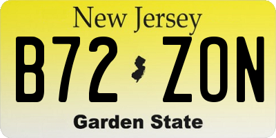 NJ license plate B72ZON