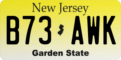 NJ license plate B73AWK