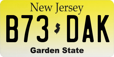 NJ license plate B73DAK