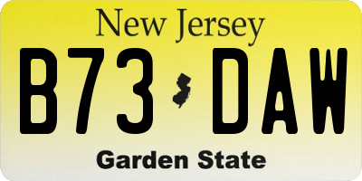 NJ license plate B73DAW