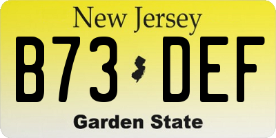 NJ license plate B73DEF