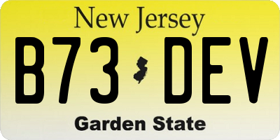 NJ license plate B73DEV
