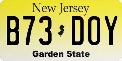NJ license plate B73DOY