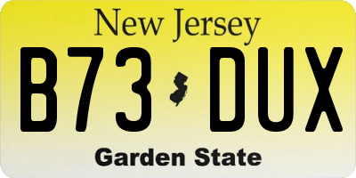 NJ license plate B73DUX