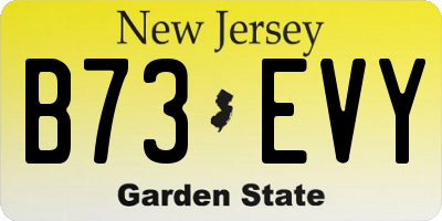 NJ license plate B73EVY