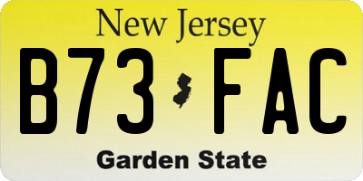 NJ license plate B73FAC