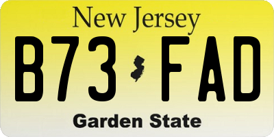 NJ license plate B73FAD
