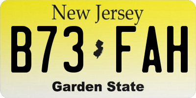 NJ license plate B73FAH