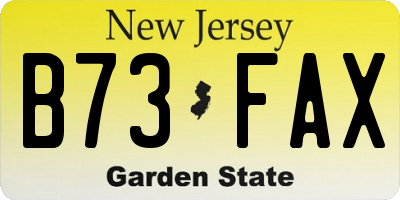 NJ license plate B73FAX