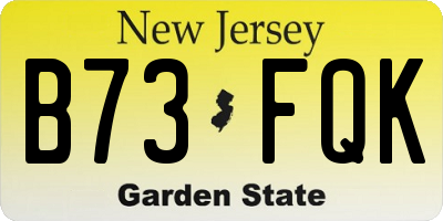 NJ license plate B73FQK