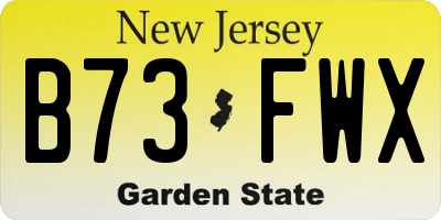 NJ license plate B73FWX
