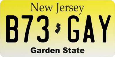 NJ license plate B73GAY